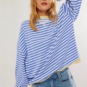 We the Free Classic Striped oversized crewneck cobalt